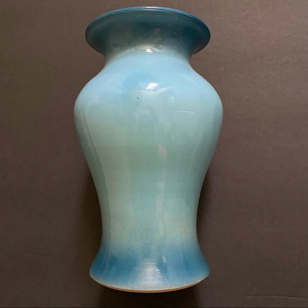 GARY L. WILSON VASE POTTERY BLUE AQUATIC TURTLE SEAHORSE OCEAN ART HOME DECOR